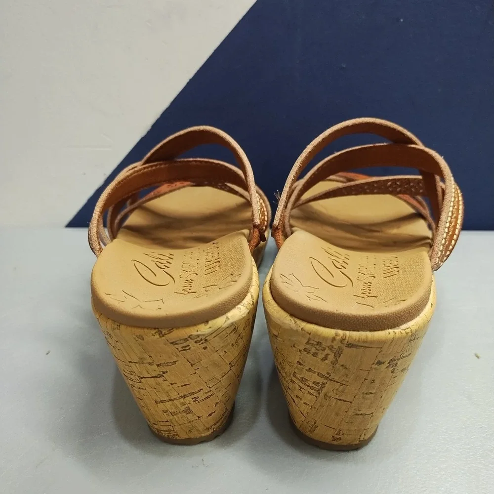 Skechers Cali Beverlee Wedge Sandals Womens US 6.5 Brown Luxefoam Open Toe EUC